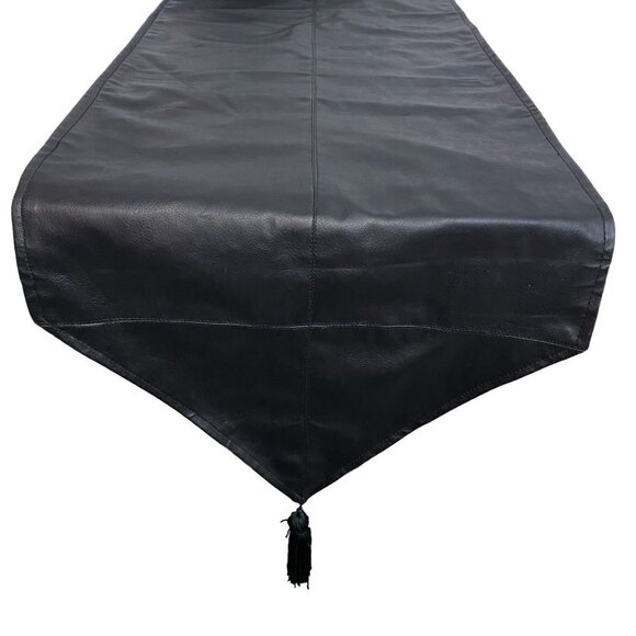 Black Table Runner Faux Leather Modern Table Accent Halloween Spooky - Picture 2 of 7